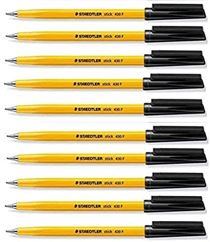 Staedtler Kugelschreiber „Stick 430“, fein, 0,3 mm, schwarz, regelmäßiger Tintenfluss (10 Stück), lose