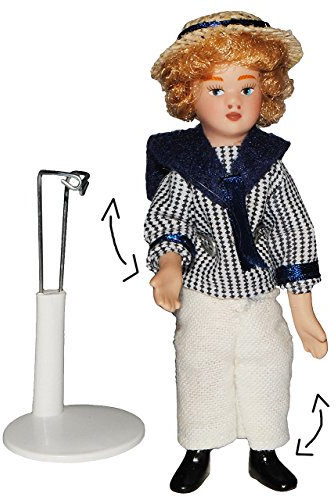 alles-meine.de GmbH Junge mit Marine Kleidung/Matrose - Puppe für Puppenstube - Maßstab 1:12 - Porzellan mit echten Haaren incl. Ständer - Biegepuppen Familie Biegepuppe Nostal..