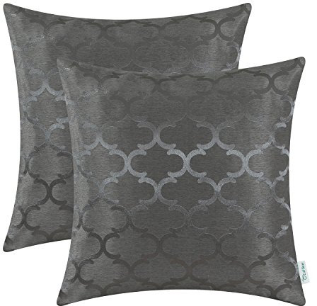 CaliTime Kissenbezüge Kissenhülle 2er-Pack Wurfkissenbezüge Schalen für Heim-Sofa-Couch Modern Glänzend & Matt Kontrast Quatrefoil Akzent Geometrisch 45cm x 45cm Grau