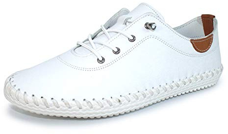 Lunar St Ives Leather Plimsoll 3 UK White