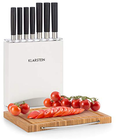 KLARSTEIN Couteau Cuisine, Lot 7 Couteau de Cuisine Professionnel avec Bloc, Set Couteaux et Ustensiles de Cuisine en Acier Inoxydable, Blocs Couteaux Professionnelle avec Planche, Résistants Rayures