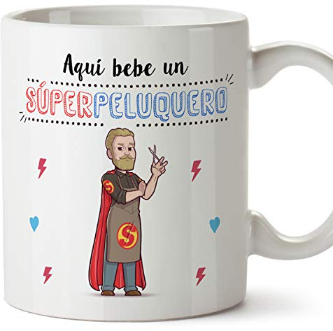 MUGFFINS Taza Peluquero (Superhéroes() - Regalos Originales y Divertidos de Peluquería