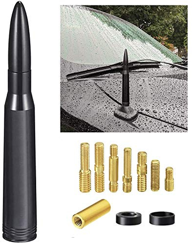Bingfu Antena Coche Antena Radio FM Am Bala Black Liso Difícil,Tornillos M5.0 M6.0 Reemplazo para Universal Vehículo Camión SUV