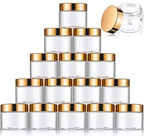 16 Vasetti Rotondi in Plastica Trasparente Antiperdite con Coperchi di 60 ml/ 2 oz Barattoli Plastici Melma Contenitori Vuoti Melma Barattoli Riutilizzabili per Viaggio Creme (Oro)