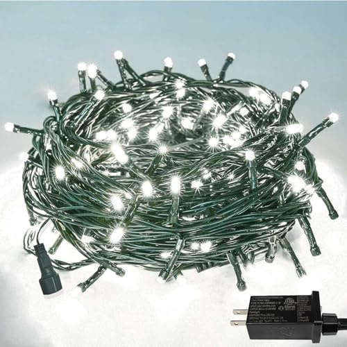 YIQU White 82FT 200 LED Christmas String Lights Outdoor/Indoor (Extendable Green Wire, Ultra-Bright with 8 Modes, UL Certified), Fairy String Lights for Xmas Tree Holiday Party Decoration, Cool White