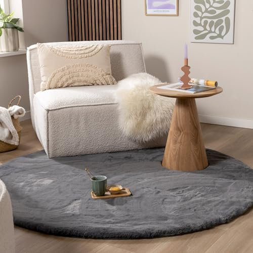 FRAAI | Home & Living Hochflor Teppich Rund - Comfy Supreme Anthrazit - Shaggy, Einfarbig - Modern, Skandinavisch - Wohnzimmer, Esszimmer, Schlafzimmer - Fellteppich - Carpet