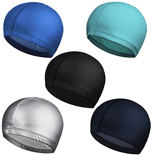 ENASGLOO 5-Pack Men Women PU Waterproof Fabric Swimming Cap Elasticity Bathing Cap for Adult