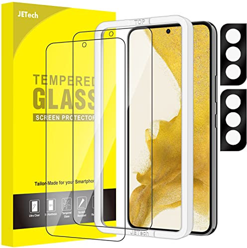 JETech Pellicola Protettiva per Samsung Galaxy S22 5G e Pellicola Fotocamera, Strumento di Installazione, Vetro Temperato Film, Compatibile con ID Impronte Digitali, Pacco da 2 Ciascuno