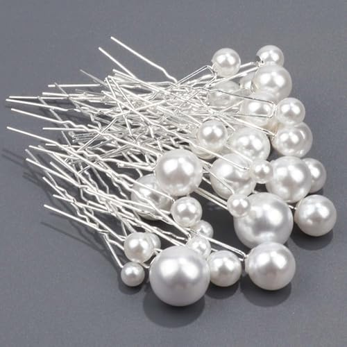 U-förmige Haarnadeln für die Braut, mit Perlen, für Hochzeit, Braut, Brautjungfer, Mädchen, Damen, 18 Stück (Silber)
