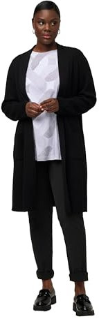 Ulla Popken Damen Strickjacke, Lange, offene Form, weicher Feinstrick, schwarz, 54/56