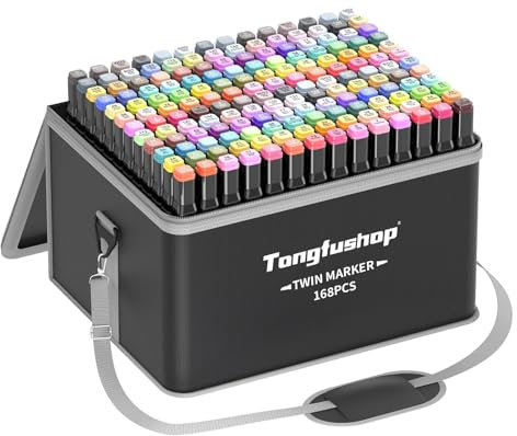 Tongfushop Filzstifte Marker Set, 168 Farben Alkohol Marker mit Feinspitze & Breitspitze, 2-Sekunden Schnelltrocknend, Alkohol Stifte mit Anti-Seepage Abstandshaltern für Malerei, Design