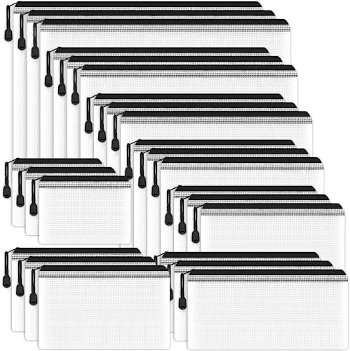 Dokumententasche mit Reißverschluss, 24 Stück Dokumententaschen Wassersicht Datei Tasche Kunststoff Reißverschlusstasche für Datei, Dokumente, Schule, Papier, Kosmetik (Schwarz, 8 Größen)