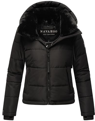 Navahoo Damen Winterjacke Steppjacke warm mit Abnehmbarer Kapuze und Kunstfellkragen Mit Liebe XIV Black Gr. XXL