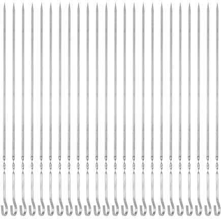QUARKZMAN 24 Brochetas de Metal para Kebab de 35 cm x 4.3 mm x 1.2 mm de Acero Inoxidable Palitos Planos con Mango En Forma de Anillo Reutilizables para Barbacoa Al Aire Libre