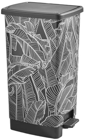 Sundis Cover Bin, poubelle à pédale 40 L, rectangulaire, en plastique recyclé, style jungle, avec anses pour accrocher et cacher le sac, pour cuisine, bureau, buanderie, atelier, garage
