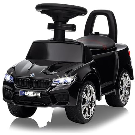 JAMARA 464017 Glidare BMW M5, bilfordon, leksak barnbil, barn, från 12 månader, musik, lutningsskydd, bagage, viskningsdäck, tuta på ratten, skjut- och handtagshandtag, svart