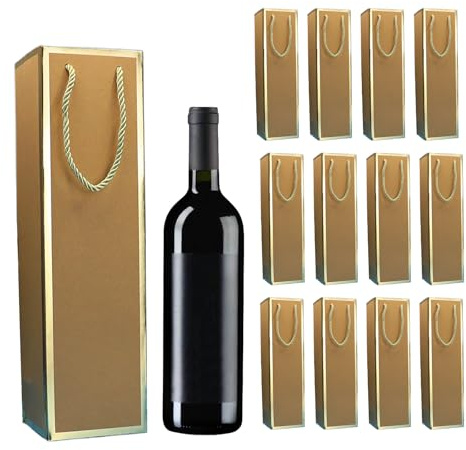 12 bolsas de regalo para botellas de vino kraft con asa, organizador de vino kraft para bodas, fiestas, botellas (marrón)