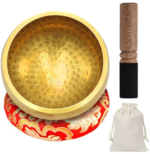 WANDGU Klangschalen Set: Tibetische Klangschale Klein 8 cm mit Holz Klöppel und Klangschalenkissen, Aufbewahrungstasche aus Stoff, Heilung Meditation Yoga Klang Schüssel für Meditation, Yoga, Chakra