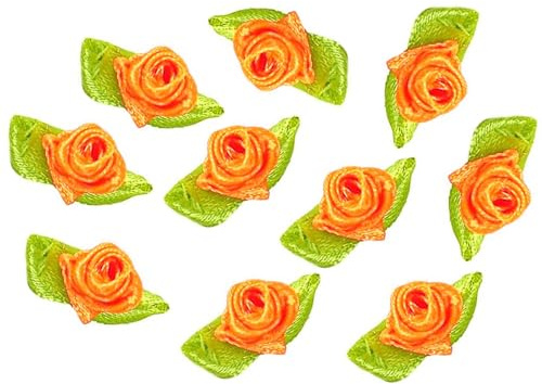 Blausky 100 pezzi fiori artificiali teste di rosa, rose di raso, fiocchi, rose con foglia, mini rose in tessuto, roselline di raso, toppe decorative per cucito e fai da te, accessori per capelli, 3,2