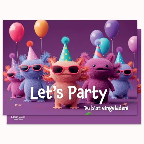 Edition Colibri 10 cartes d'invitation pour anniversaires d'enfants, Axolotl, invitations de fête, invitations pour anniversaires d'enfants pour garçons et filles, invitations d'anniversaire, A6