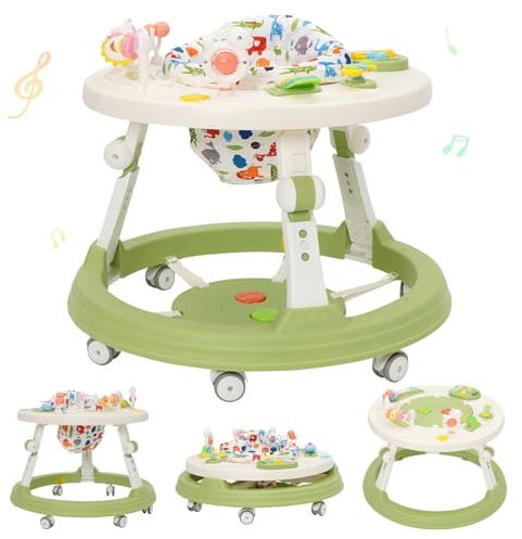 5 en 1 Andador Bebes,Pedalera musical,Se Convierte en Una Mesa Para Bloques de Construcción,Altura Ajustable y Plegable,Apto Para Bebés de 6 Meses en Adelante Que Están Aprendiendo a Caminar