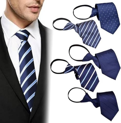 BetterJonny 5 Pièces Cravate Homme, Cravate Réglables Pour Homme avec Fermeture Éclair Étroite Nœuds Pré-Noués Accessoires de Costume de Mariage Affaires Formelle(Blaue Reihe-A)