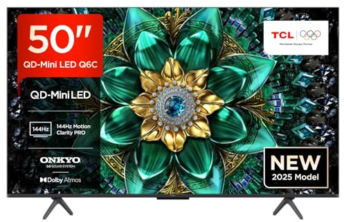 TCL 50Q6C-UK QD-Mini LED TV, 4K HDR Premium 1000nits, Smart TV Powered by Google TV (Dolby Vision IQ & Atmos, Onkyo 2.0 Sound System, 144Hz Motion Clarity Pro,2025 New Model)