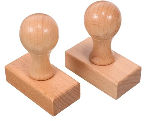 LOLIPPYY Lot de 2 Tampons Ronds en Bois de Hêtre 50x25x15 Mm Caoutchouc Vierge Souple pour Loisirs Créatifs Garçon et Filles, Supports de Tampons en Bois DIY pour Scrapbooking, Création