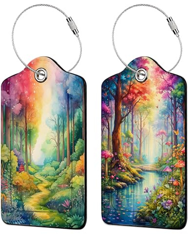 Forêt Etiquette Valise, Lot de 2 Etiquette Bagage avec Cache de Confidentialité, Carte d'Adresse et Anneau Métallique Résistant, Conviennent aux Sacs à Main et aux Sacs à Dos