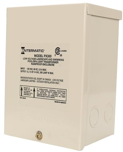 Intermatic | PX300 300W Pool Light Transformer 12V, 13V, 14V - Supply for Pool/Spa Lights, Submersible Fixtures, Landscape Lights - Enhanced Safety, Circuit Protection, Beige - Stainless Steel