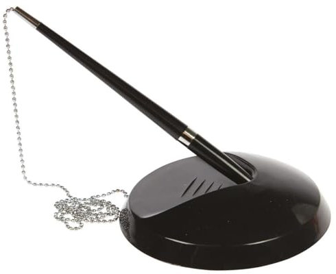 Hainenko Kugelschreiberständer mit Kette, Kugelschreiber mit schwarzer Tinte, inklusiv Ersatzminen