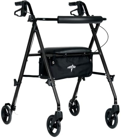 Medline Superlight Aluminum Rollator, Black - Ultra-Lightweight, Foldable & Durable Mobility Walker