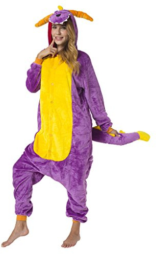 Katara 1744 - Costume Animale Pigiama intero Kigurumi Carnevale, Dinosauro viola - Taglia XL
