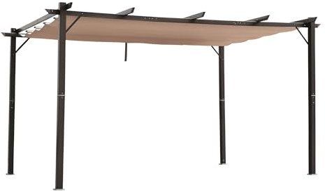 Outsunny 10' x 13' Aluminum Patio Pergola with Retractable Pergola Canopy, Backyard Shade Shelter for Porch, Outdoor Party, Garden, Grill Gazebo, Brown