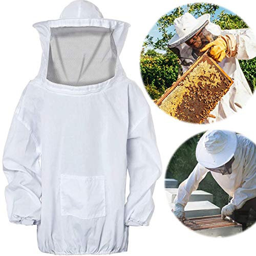 Imkerjacke,Imkerjacke mit Hut,Imkerhut mit Abnehmbarem Schleier, Bienenanzug mit Reißverschluss für Bienenzüchter Bee Keepers (Weiß)