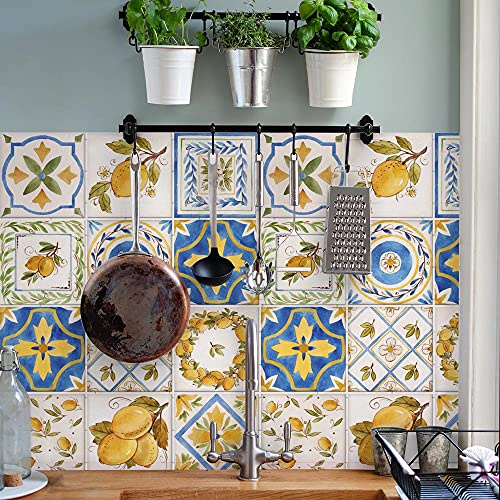 RE-COVERTILES - Adesivi Piastrelle Cucina Bagno Mattonelle adesive in PVC Impermeabili Antigraffio Stickers Decorazione Parete Cementine Peel and Stick - Modello 24 Pz 10x10 cm PS00221 Made in Italy