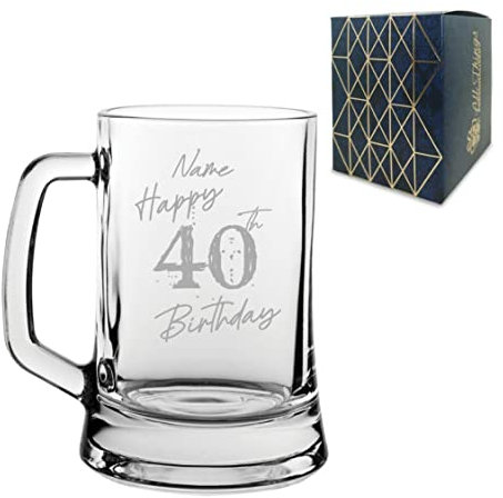 Personalised Engraved Tankard Beer Mug Stein Happy 40th Birthday Speckled Design Gift Boxed, 16.75oz/495ml Classic Beer Glass, Any Name, Engraved in The UK