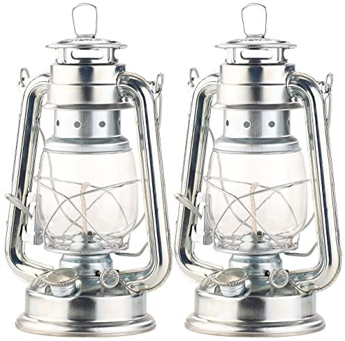 Lunartec Öllampen: 2er-Set Nostalgische Petroleum-Sturmlaternen mit Glaskolben, verzinkt (Sturmlaterne mit Lampendocht, Sturmlaterne mit Tragebügel, feuerfest)
