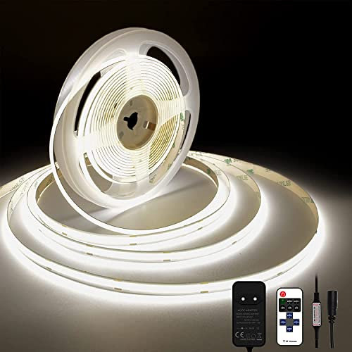 TTWAY COB LED Streifen Naturweiß 4000K,10M Dimmbares 24V Flexibles COB LED Streifen Licht Set, 384LEDs/M, GS Netzteil und RF Fernbedienung, CRI90+ Helle Schrankleuchte für DIY Dekoration