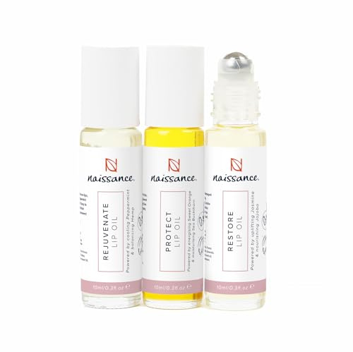Naissance Flüssiger Lippenbalsam Trio - 3 x 10ml - Natürliche, nicht klebende, feuchtigkeitsspendende Formel mit Mandel-, Rizinus- und Vitamin E-Ölen sowie Süßorange, Minze und Jasmin