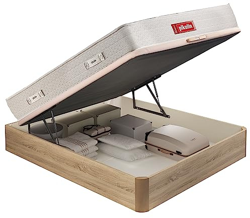 PIKOLIN Pack Colchón Viscoelástico Espuma HR + Canapé Base Abatible de Madera y Almohada de Visco | 150x190 | Natural | Montaje + Retirada Usado Incluido