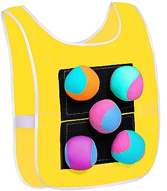 harayaa Set da Gioco di Dodgeball per Bambini, Gioco di Lancio, Giubbotto da Dodgeball, Palla Appiccicosa, Accessori per Sport All'aperto E al Chiuso, Mat, Bambini Gialli