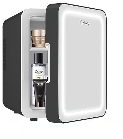 Olvy Réfrigérateur Cosmétique 4 Litres, Mini Frigo, Mini Réfrigérateur Portable Avec Miroir LED, Petit Réfrigérateur pour Soins de la Peau, Skincare Fridge, Noir