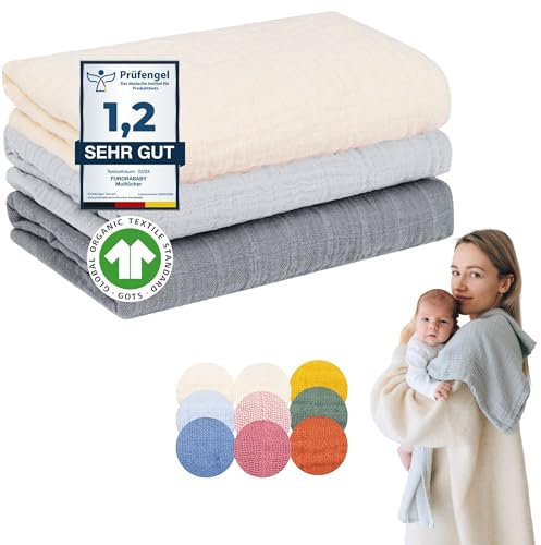 furora BABY Mulltücher Baby 80x80 cm XL groß | super Soft Musselin, Bio-Baumwolle, Oeko-TEX 100: schadstofffrei | Musselintücher Baby Spucktücher Mullwindeln, Mädchen, Junge, Neugeborene