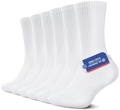 YouShow 6 Paar Weiß Tennissocken Herren Damen Classic Sportsocken Cushioned Crew Socken 39-42