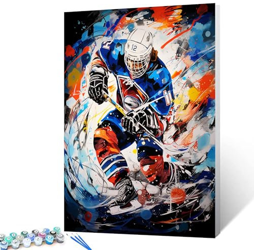 Malen nach Zahlen, Motiv: Eishockey-Athleten, Graffitic, Sportmann, 40,6 x 50,8 cm, Leinwand, Extremsport, DIY-Ölgemälde für Kinder, Erwachsene, Anfänger, mit Pinseln und Acryl, Heimdekoration