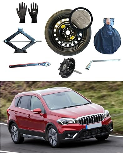 Kit de roue de secours d'escorte 17'' compatible avec Suzuki S-Cross/Sx4 (2017>) avec Cric, Clé, Vis, Gants et Sac 135/80R17