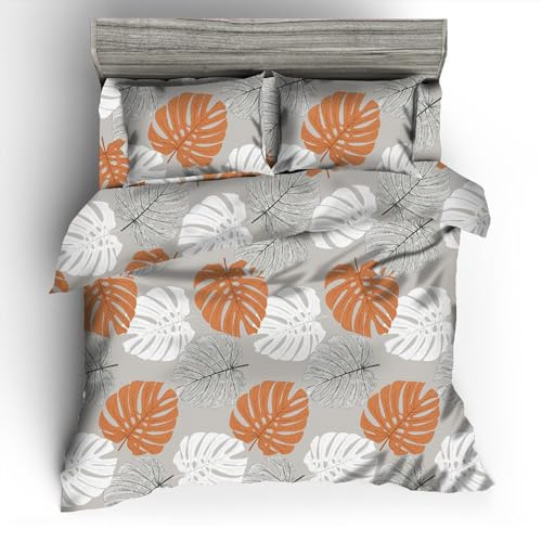GREATOYAR Juego de Nórdica,Juego de Funda de Edredón, Set de 4 Piezas, 1 Funda Nórdica, 1 Sábana Bajera Ajustable, 2 Fundas de Almohada, 100% Poliéster, Transpirable, para Cama 150cm, Hoja Naranja