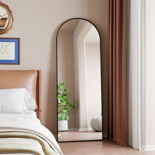 CUSTCH Miroir Complet arqué, 162 x 53 cm, Grand Miroir de Sol Pleine Longueur, Miroir sur Pied bombé, Suspendu, Elliptique, pour Chambre Salon Entree, Noir