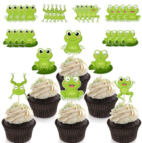 Silars groda cupcake-topp, 24 stycken tårtdekoration, groda, tårtdekorationer för cupcake, gör-det-själv-dekoration för skog, djurmotiv, babyparty, födelsedag, fest (groda)